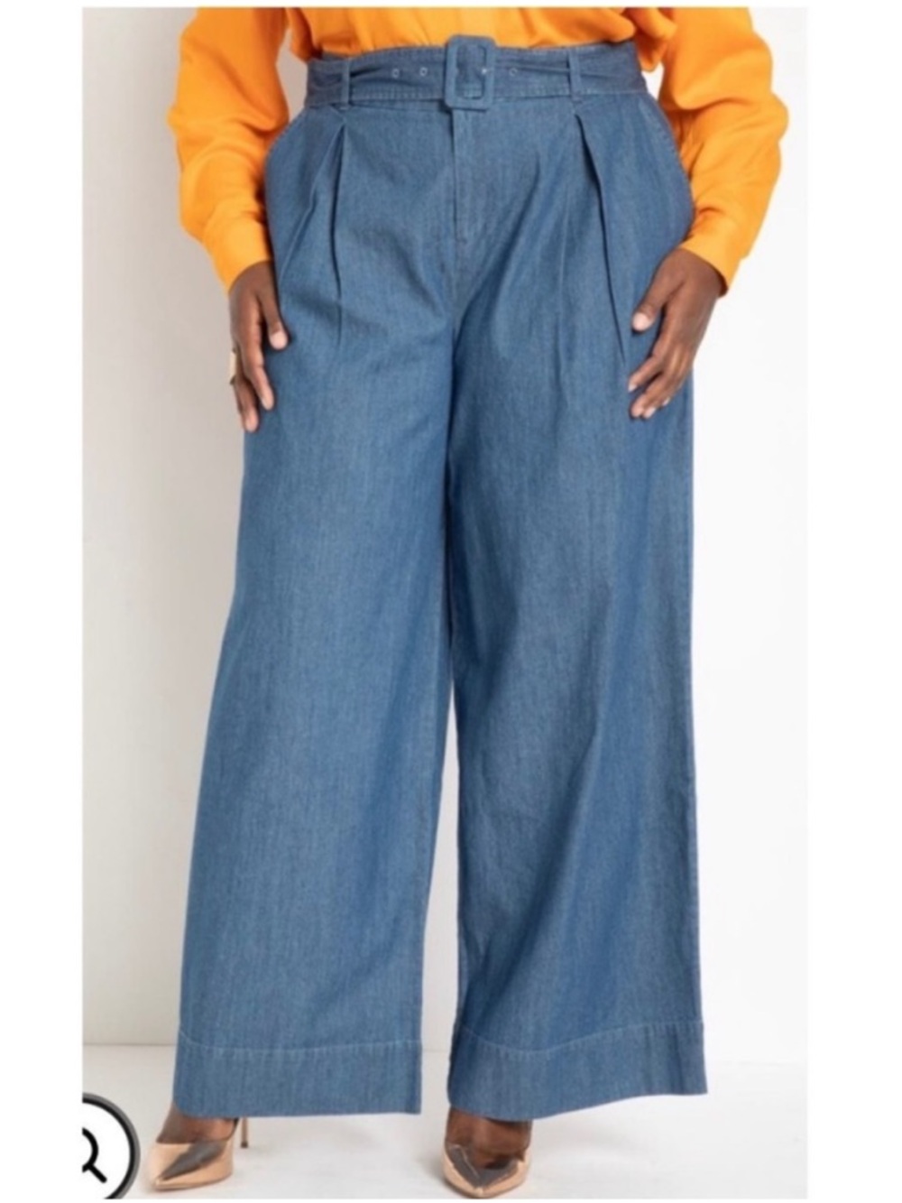 Eloquii Wide-Leg Denim Trousers in Blue